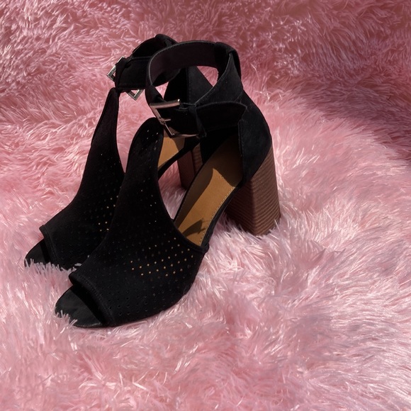 4” block heel textile open toe ankle strap sandals with buckle closure size 9.5 - Picture 3 of 8